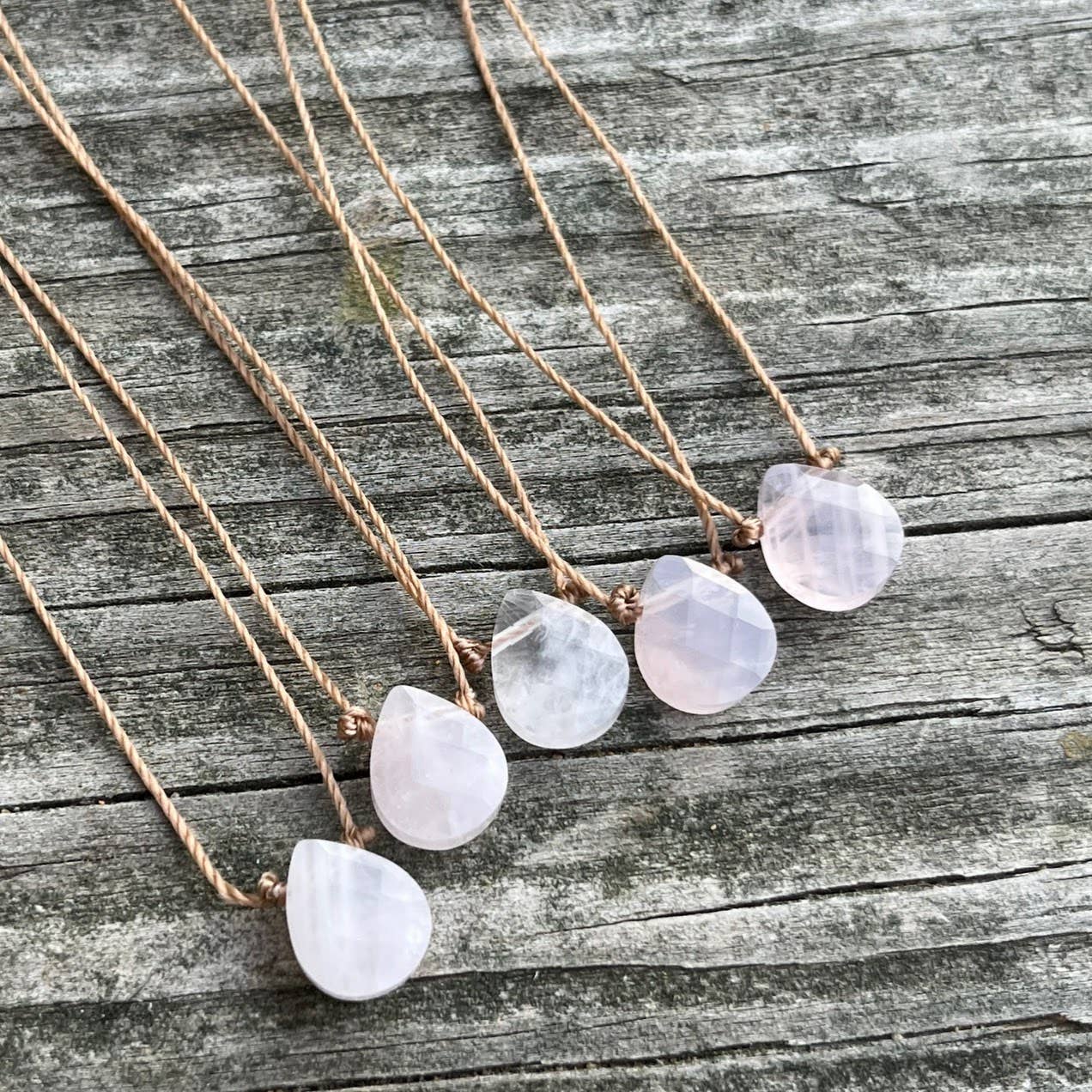 Rose Quartz Faceted Flat Teardrop Necklace: 16, 18 or inches