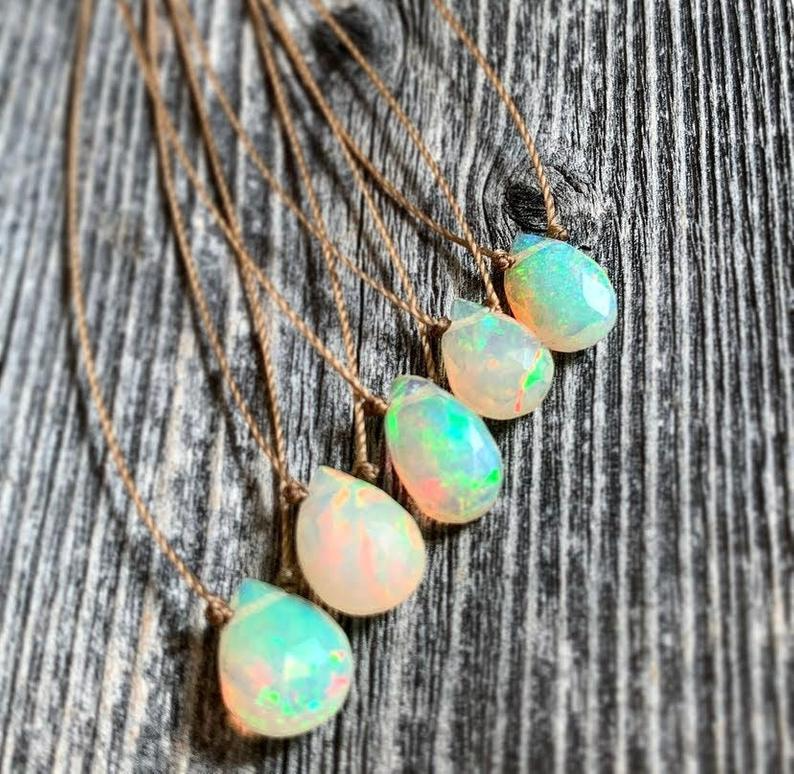 Ethiopian Opal Small Faceted Teardrop Necklace: 16, 18 or 20" legnth