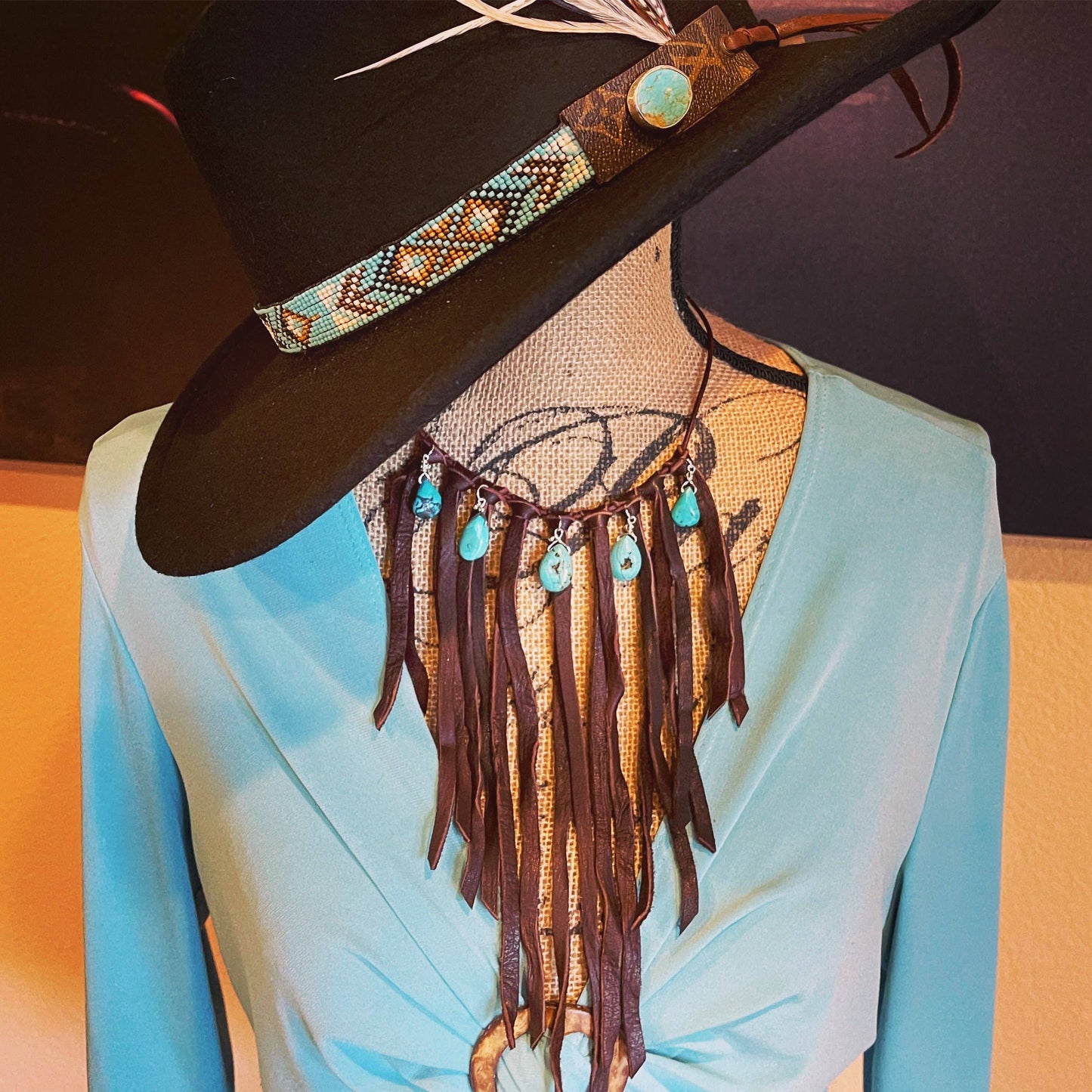 Leather Fringe Bib Necklace