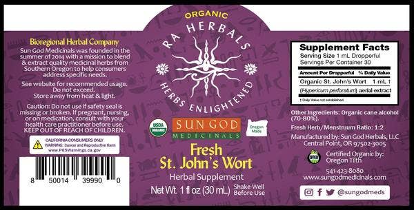 Organic Fresh St John's Wort Tincture 1oz