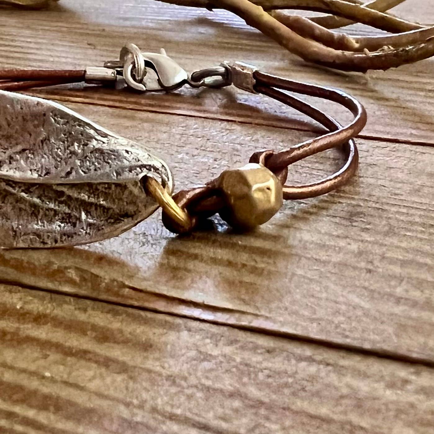 Peacemaker boho leaf leather bracelet