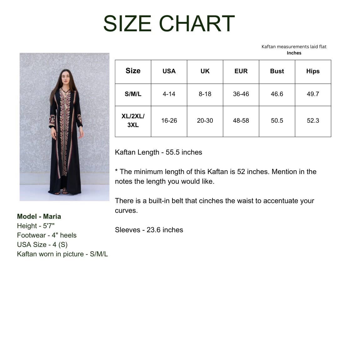 Chic Black embroidered cotton Caftan, caftans for women, Kaftans, embroidered Caftan dress, Caftan maxi dress, Caftans for women, Caftans: S/M/L