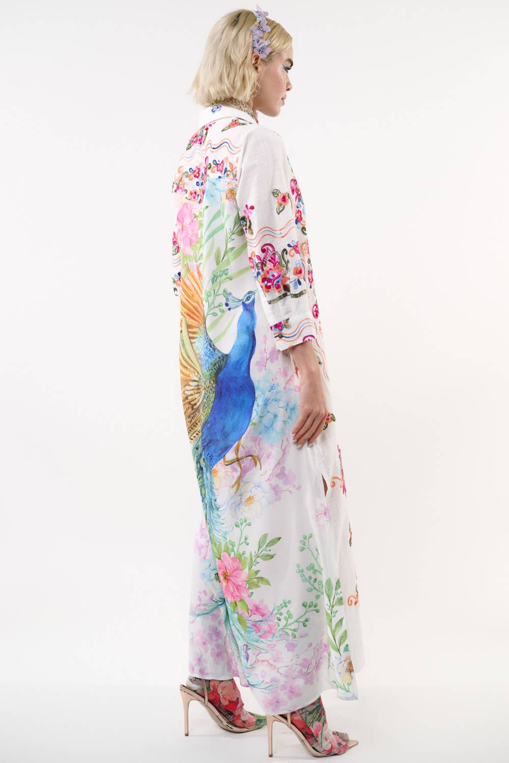 Beauty Mark Embroidered Maxi Duster / Shirt Dress : White /