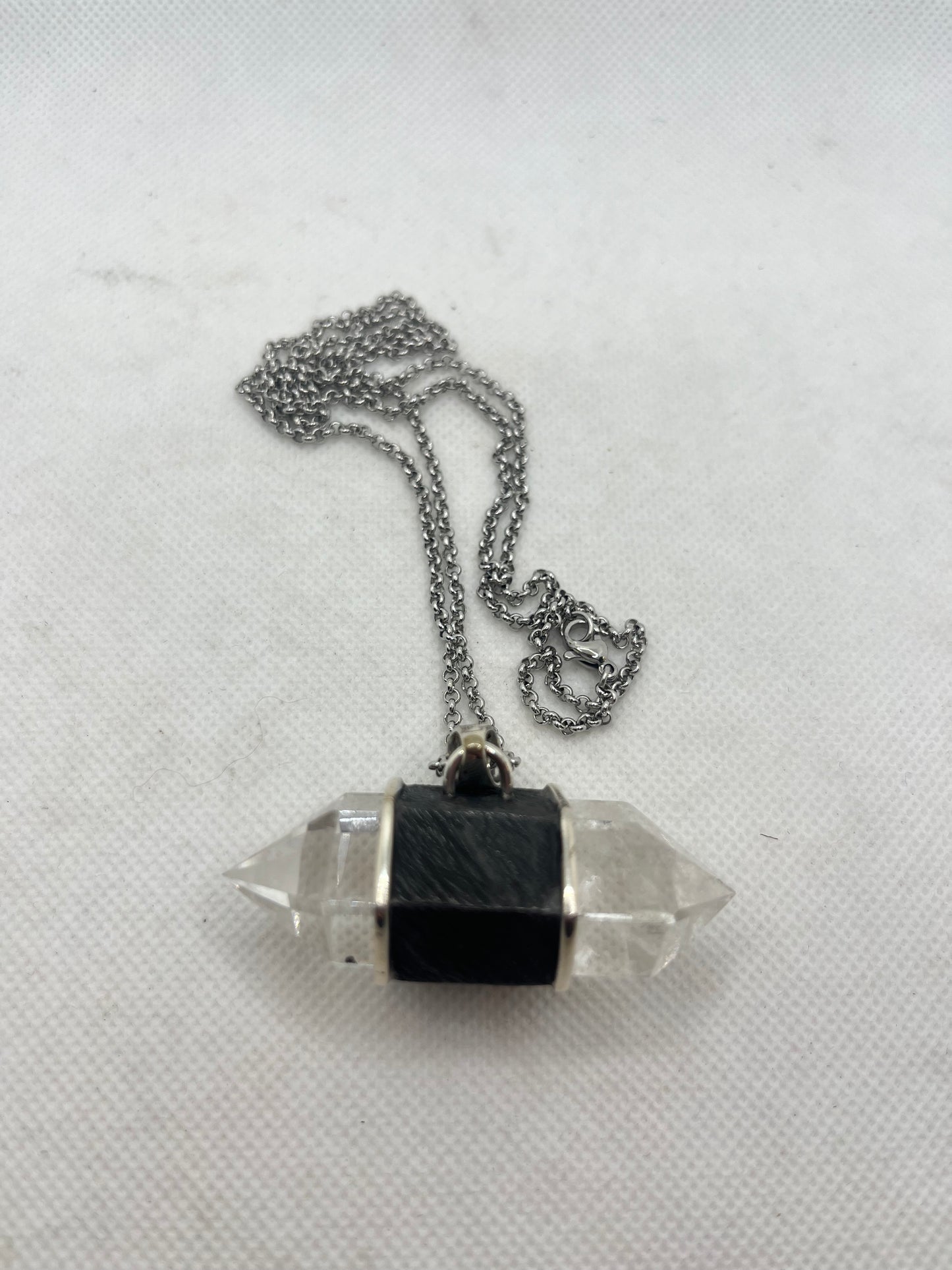 Large Double Point Quartz Necklace