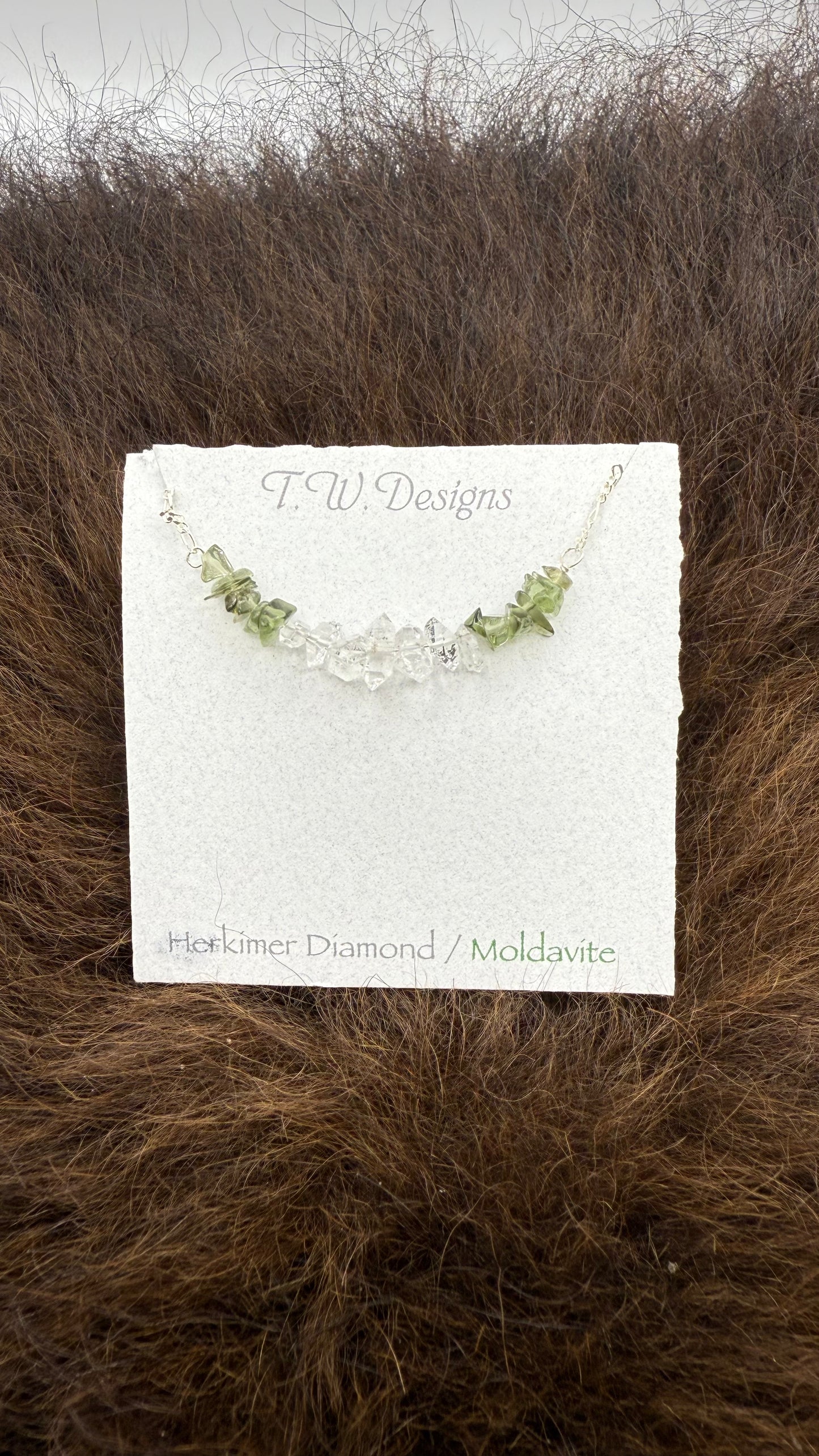 Moldavite Herkimer Diamond Necklace