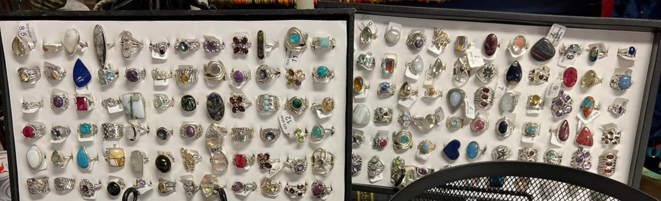 Ring Sterling Silver with Gems Size 7.5