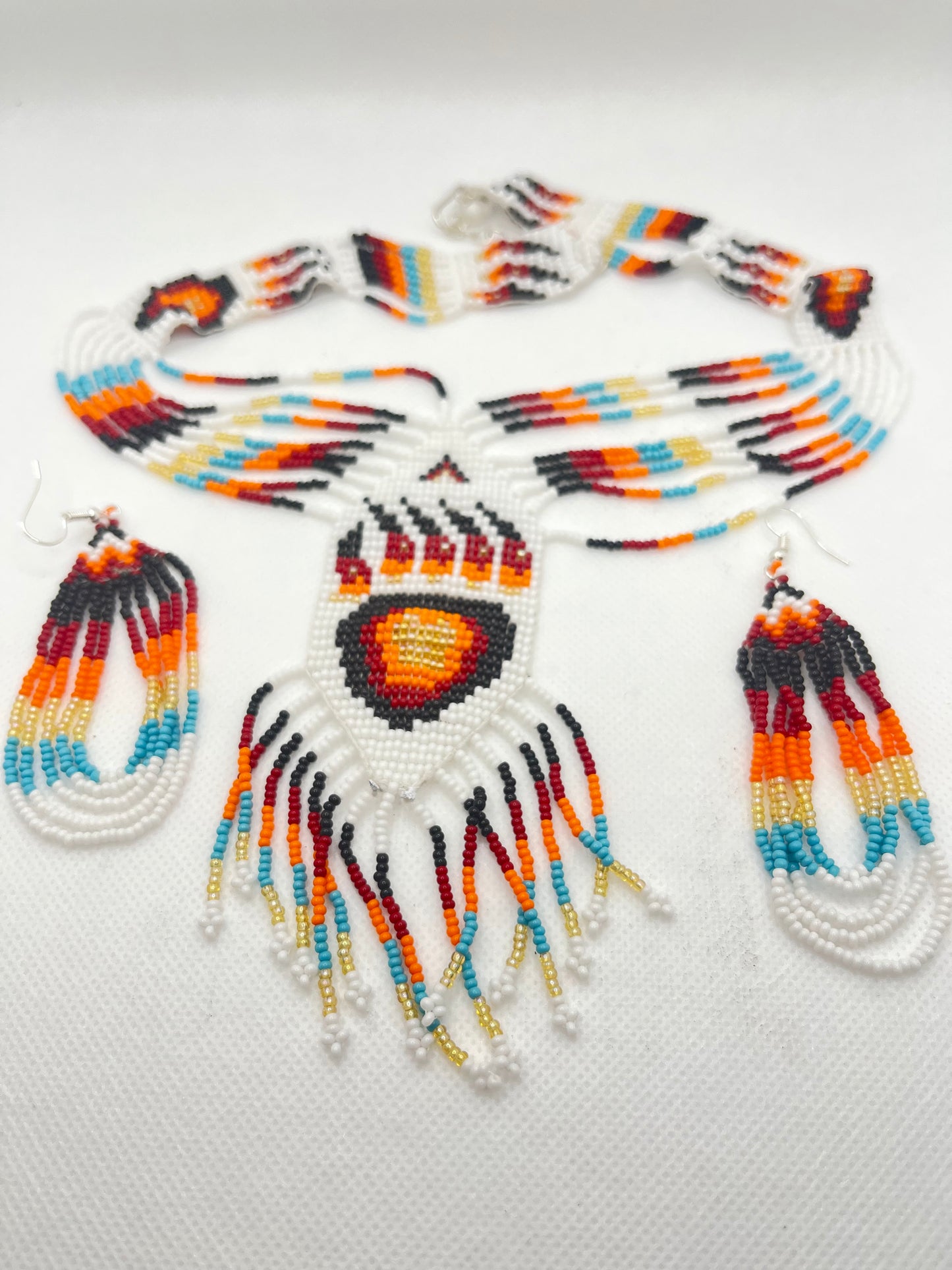Beaded Necklace Choker with Earrings Bearpaw
