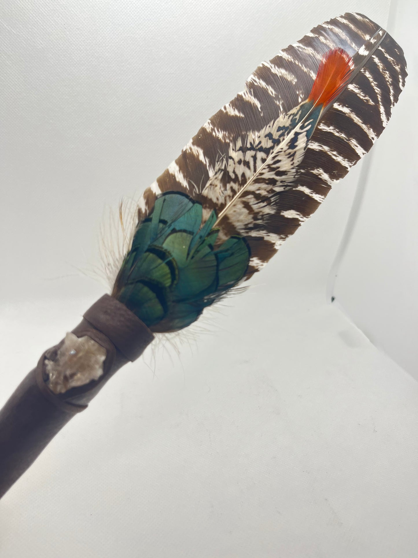 Feather Fan with Smokey Quartz and Pheasant Feathers
