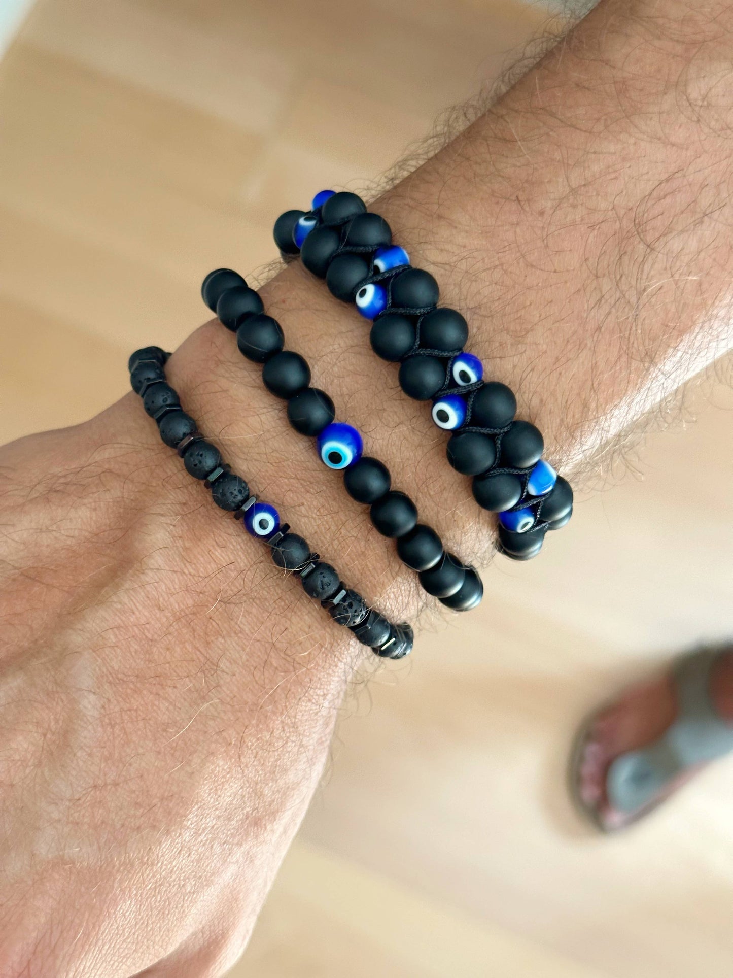 Onyx Bracelet with Evil Eye, Men Bracelet: Style 2