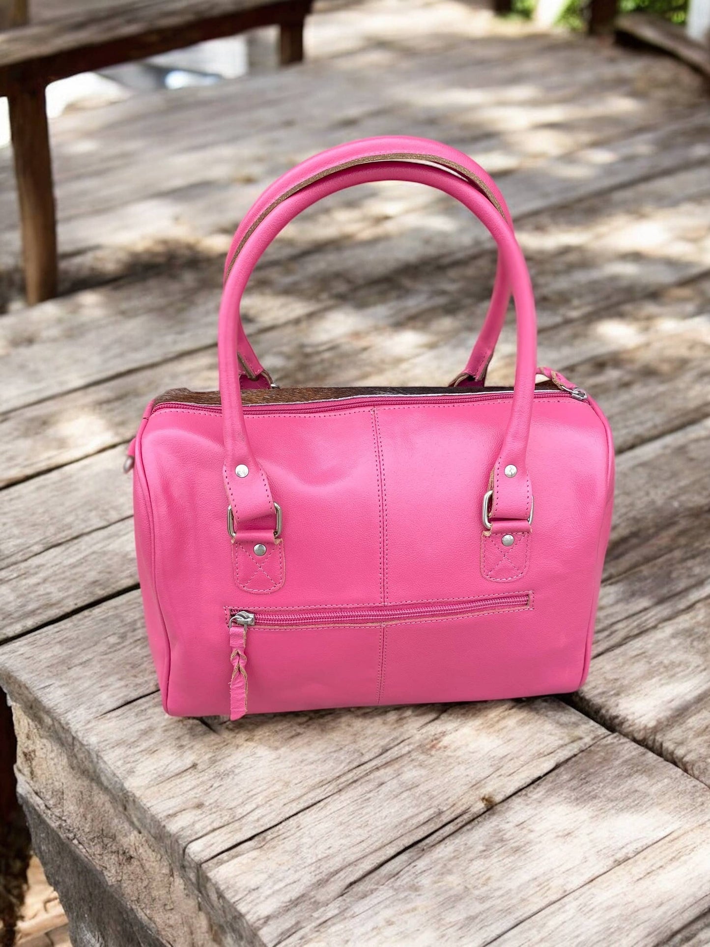 Pink Fringe Speedy Cowhide Conchos