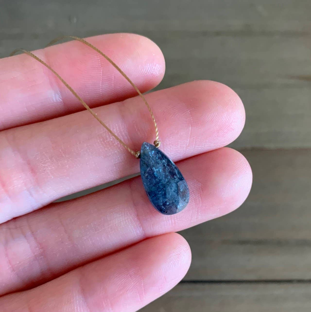 Teal Moss Kyanite Faceted Teardrop Necklace: 20 inches