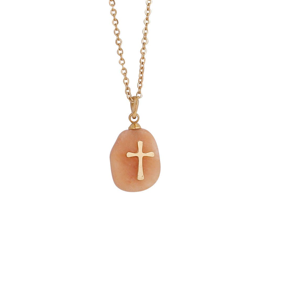 Natural Stone Stainless Steel Cross Pendant Necklace