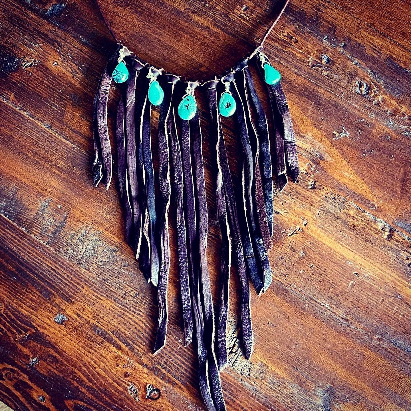 Leather Fringe Bib Necklace