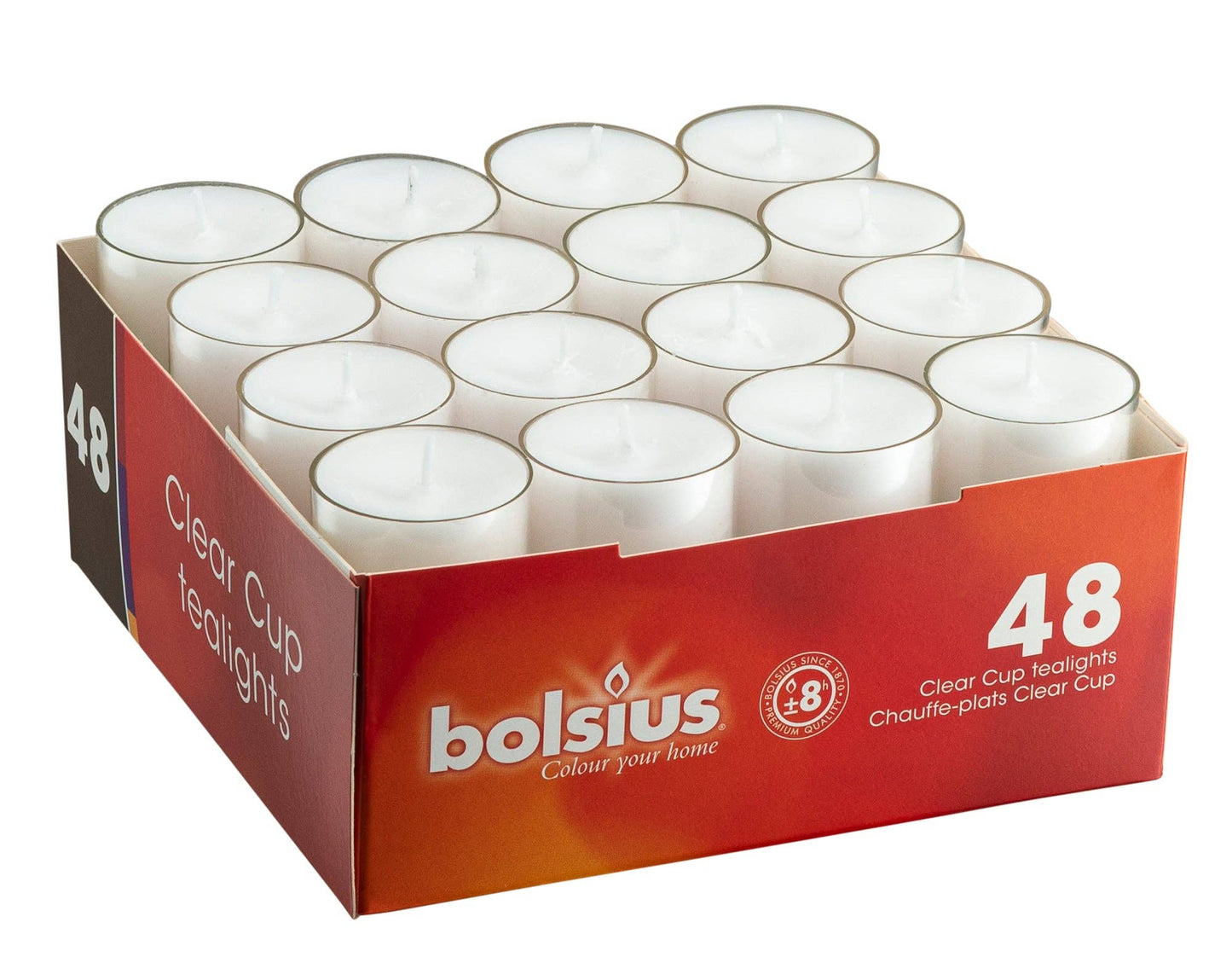 8 Hour White Tea Lights In Clear Cup Set Of 48 Tealights: White