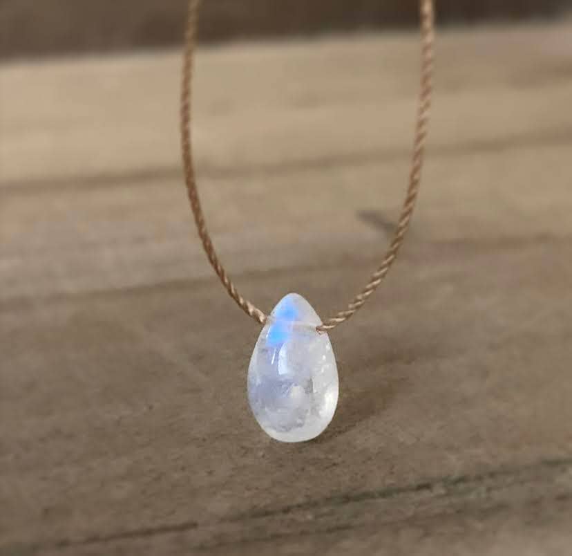 Moonstone Smooth Small Teardrop Necklace: 16,18 or 20"
