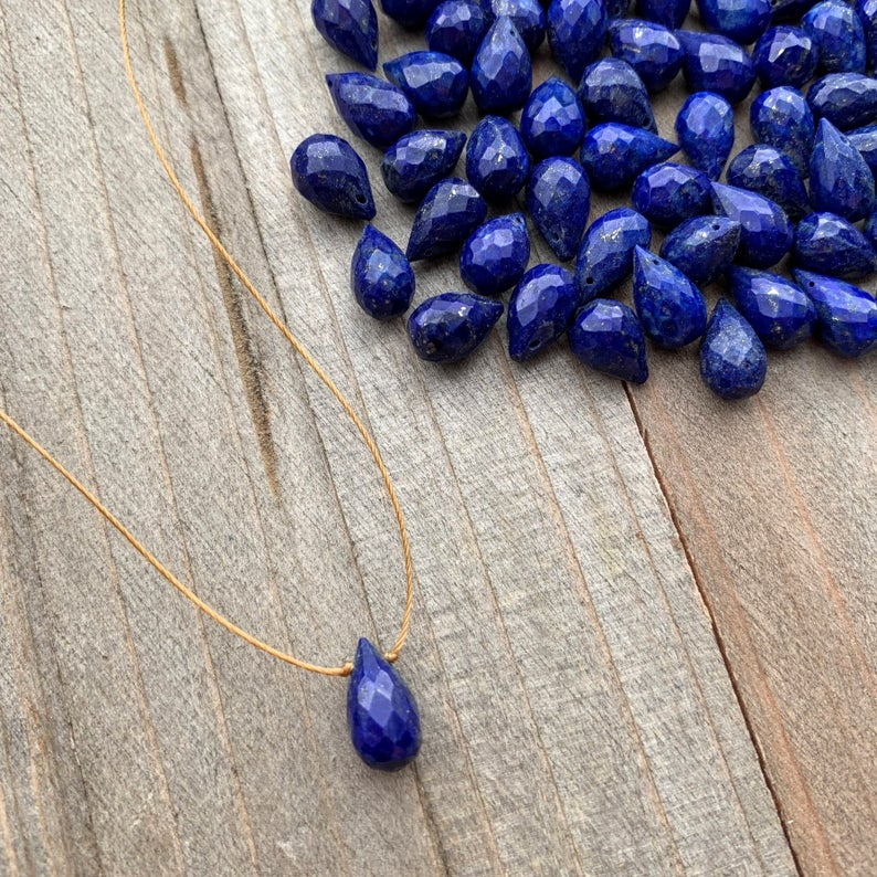 Lapis Lazuli Faceted Teardrop Necklace: 16, 18 or 20"
