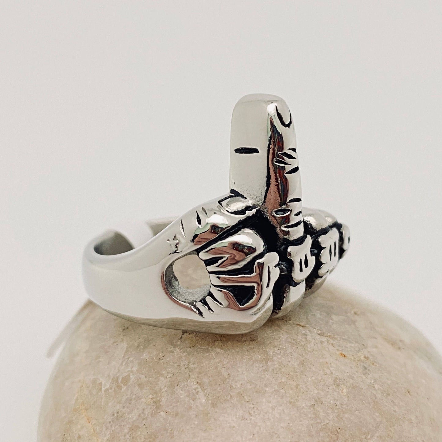 Personality FUCK Middle Finger Stainless Steel Ring