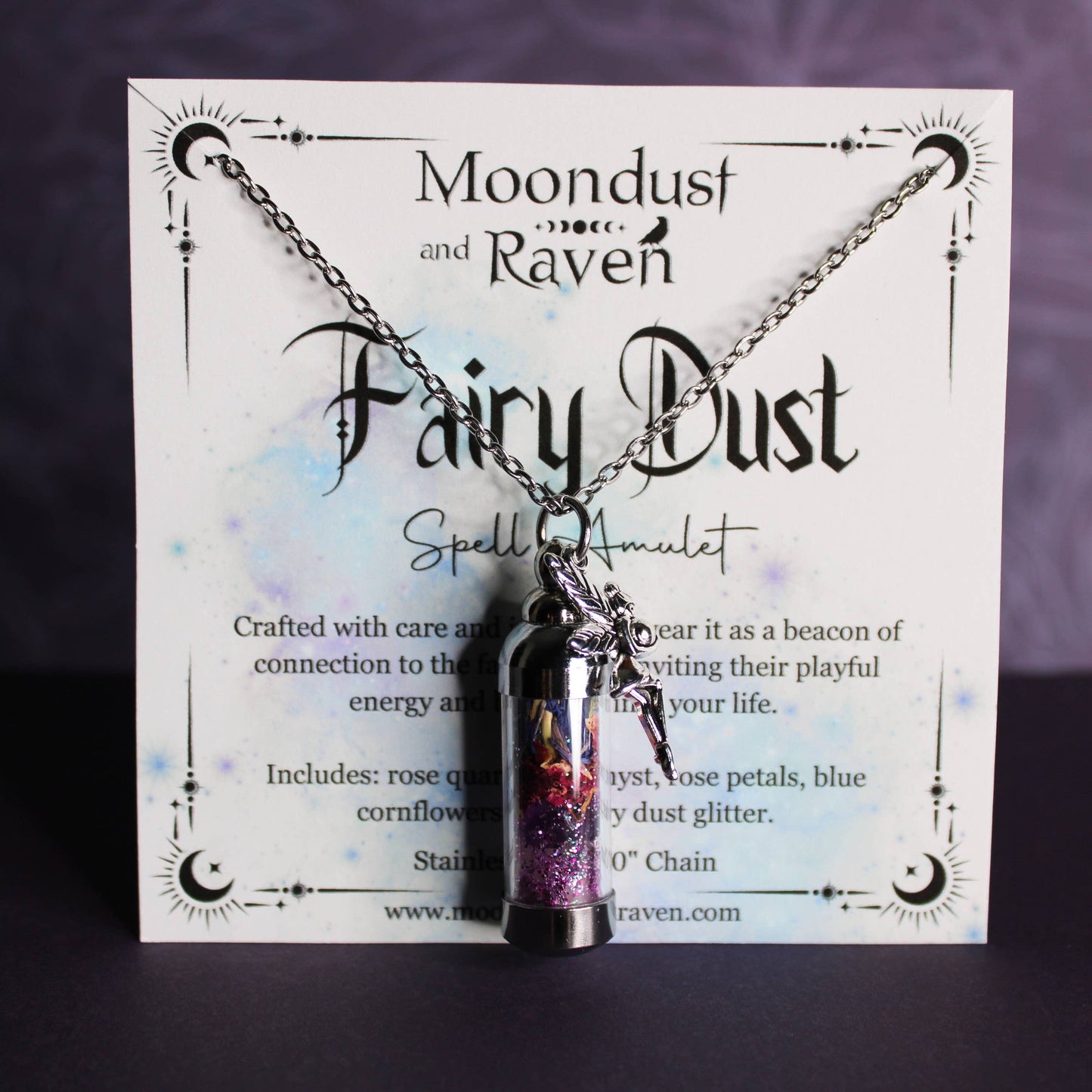 Fairy Dust Spell Jar Amulet Necklace, Witchy Crystal Jewelry