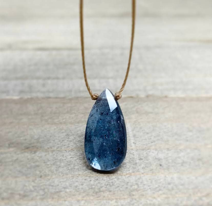 Teal Moss Kyanite Faceted Teardrop Necklace: 20 inches