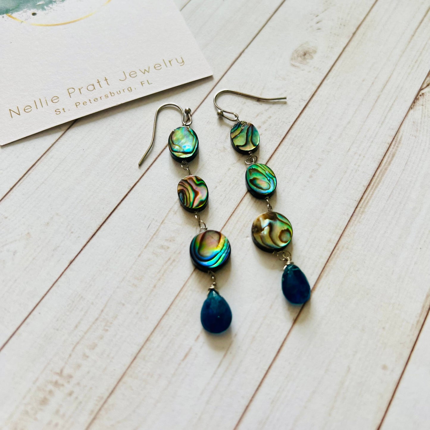 Hot In The City
abalone and apatite dangle earrings