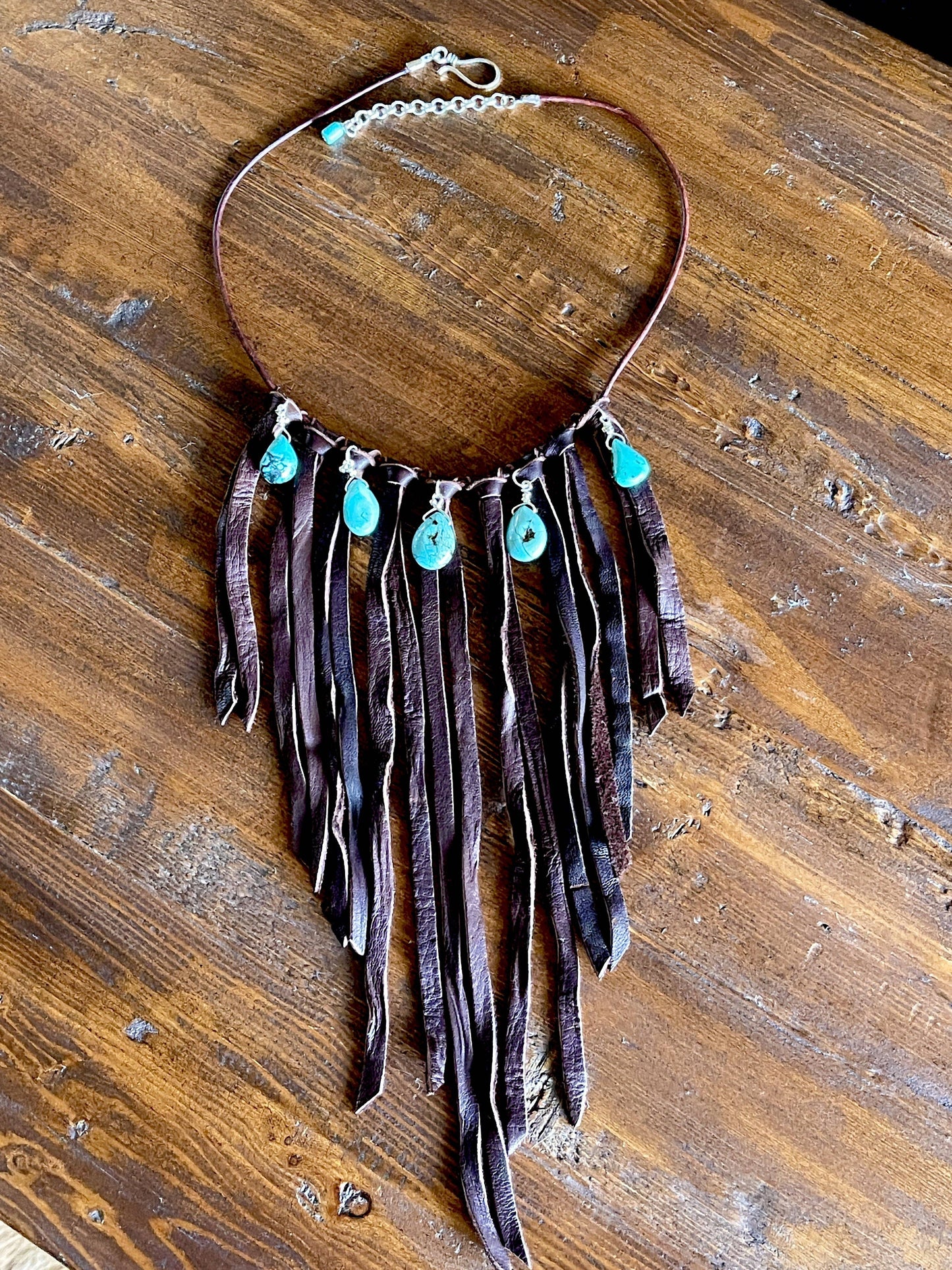 Leather Fringe Bib Necklace