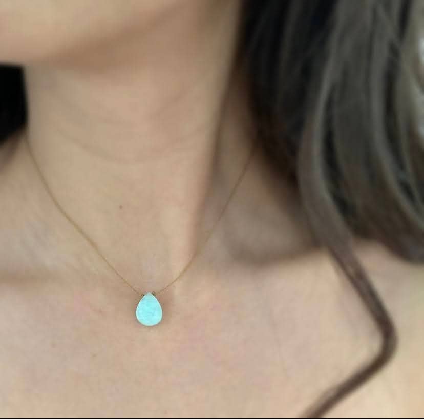 Amazonite Faceted Teardrop Gemstone Necklace: 16, 18 or 20 inch chains