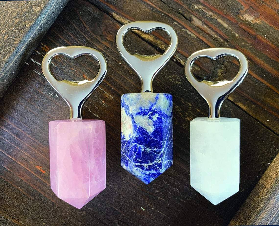 Natural Stone Bottle Opener Citrine, Agate, Rose, Sodalite, Amethyst and Crystal Quartz