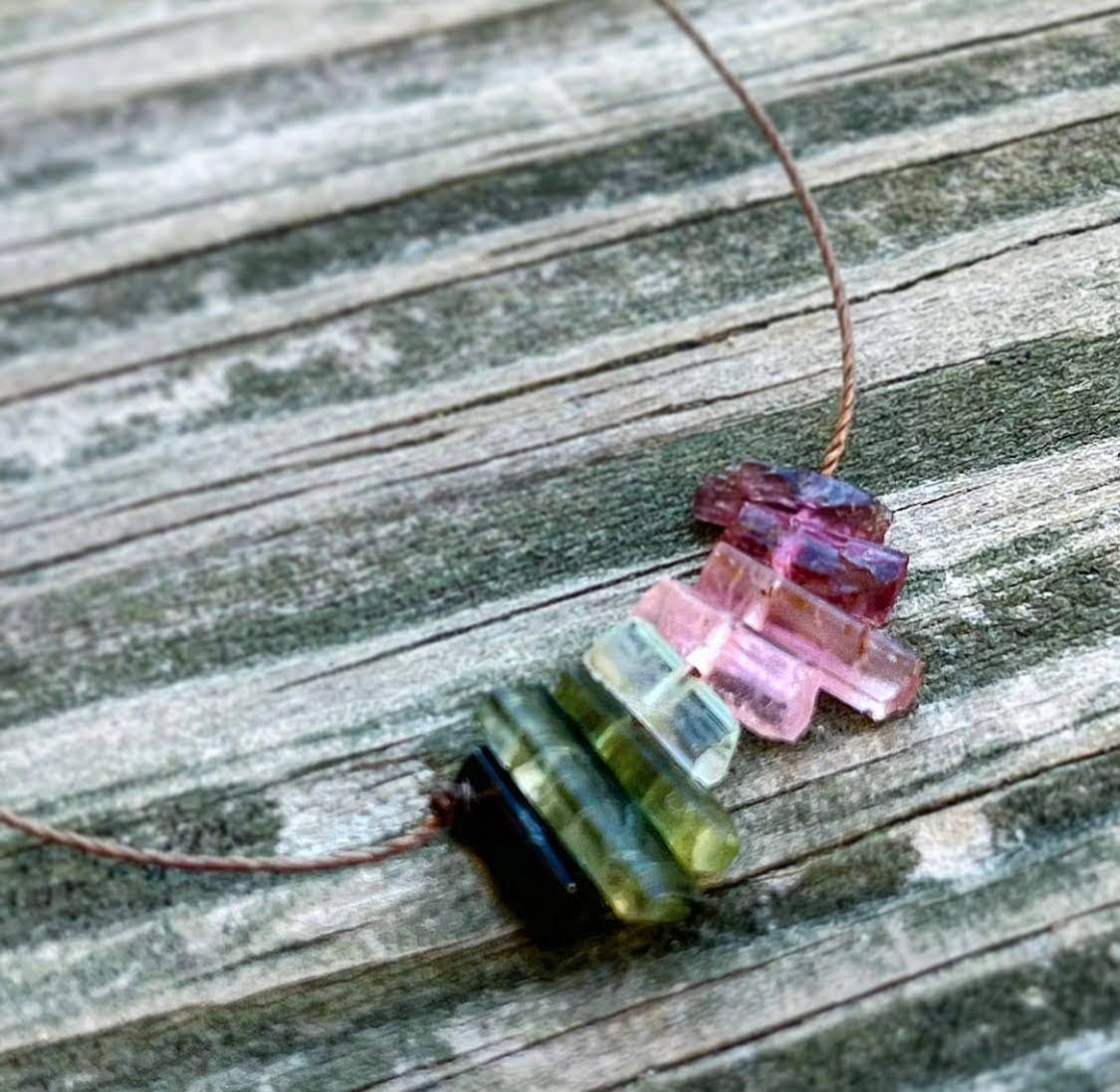 Multi Tourmaline Stick Bar Necklace: 18 or 20"