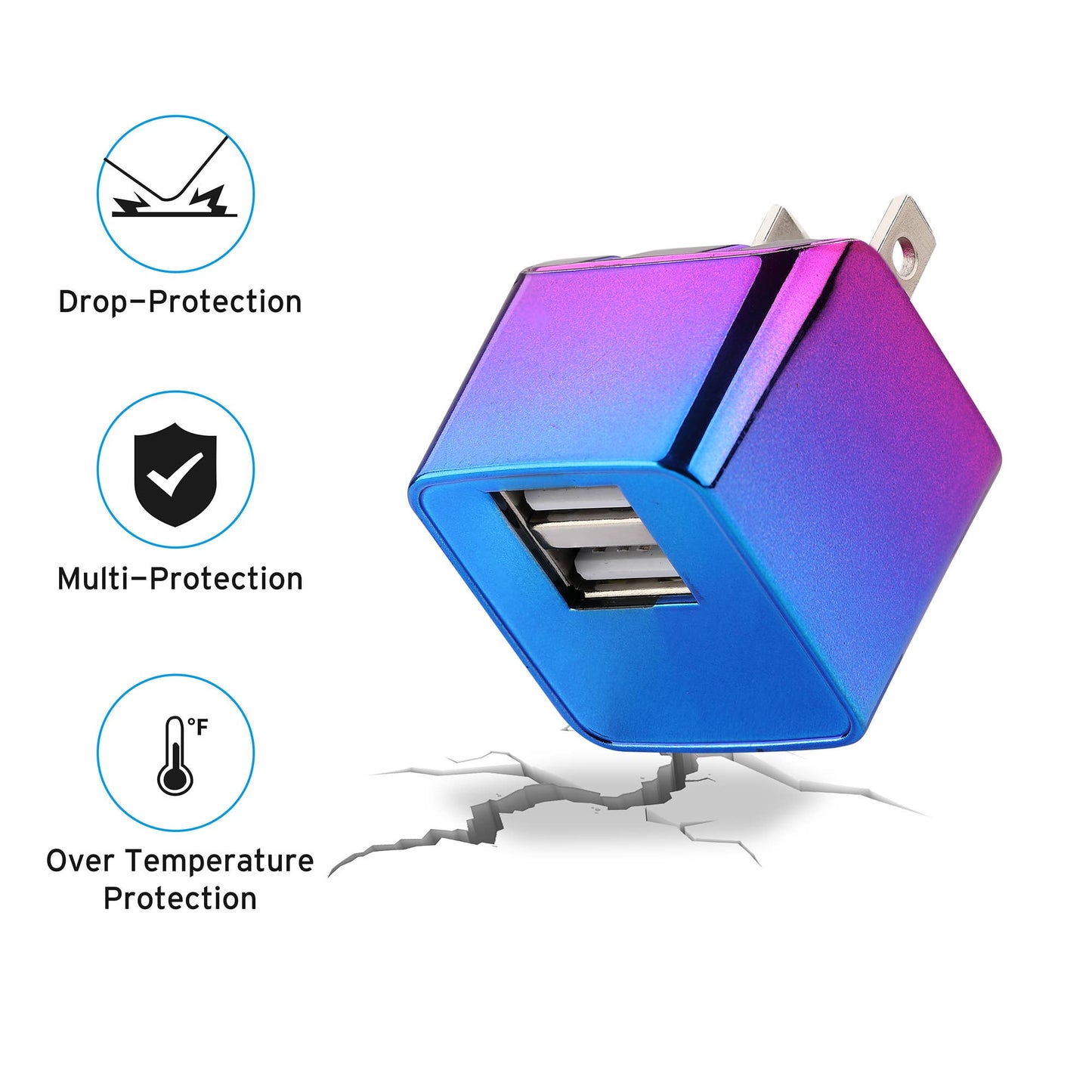 Dual USB Fast Wall Charger -Chrom color - Retail Pack