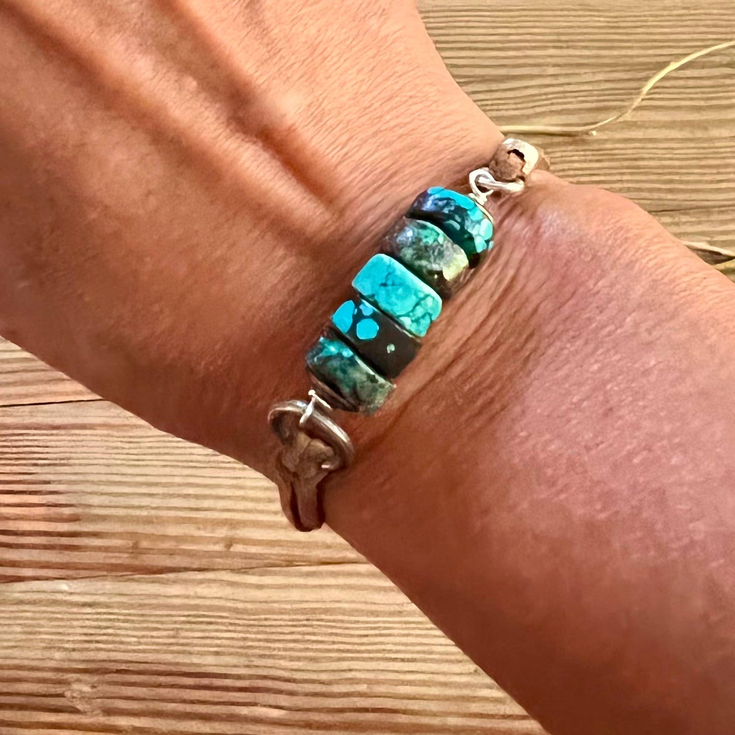 Earthy Chic- turquoise vegan suede boho bracelet: Medium