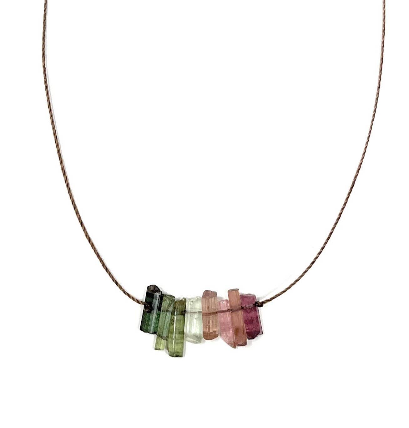 Multi Tourmaline Stick Bar Necklace: 18 or 20"
