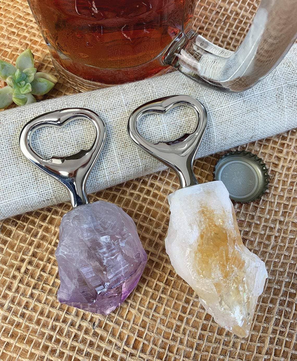 Natural Stone Bottle Opener Citrine, Agate, Rose, Sodalite, Amethyst and Crystal Quartz