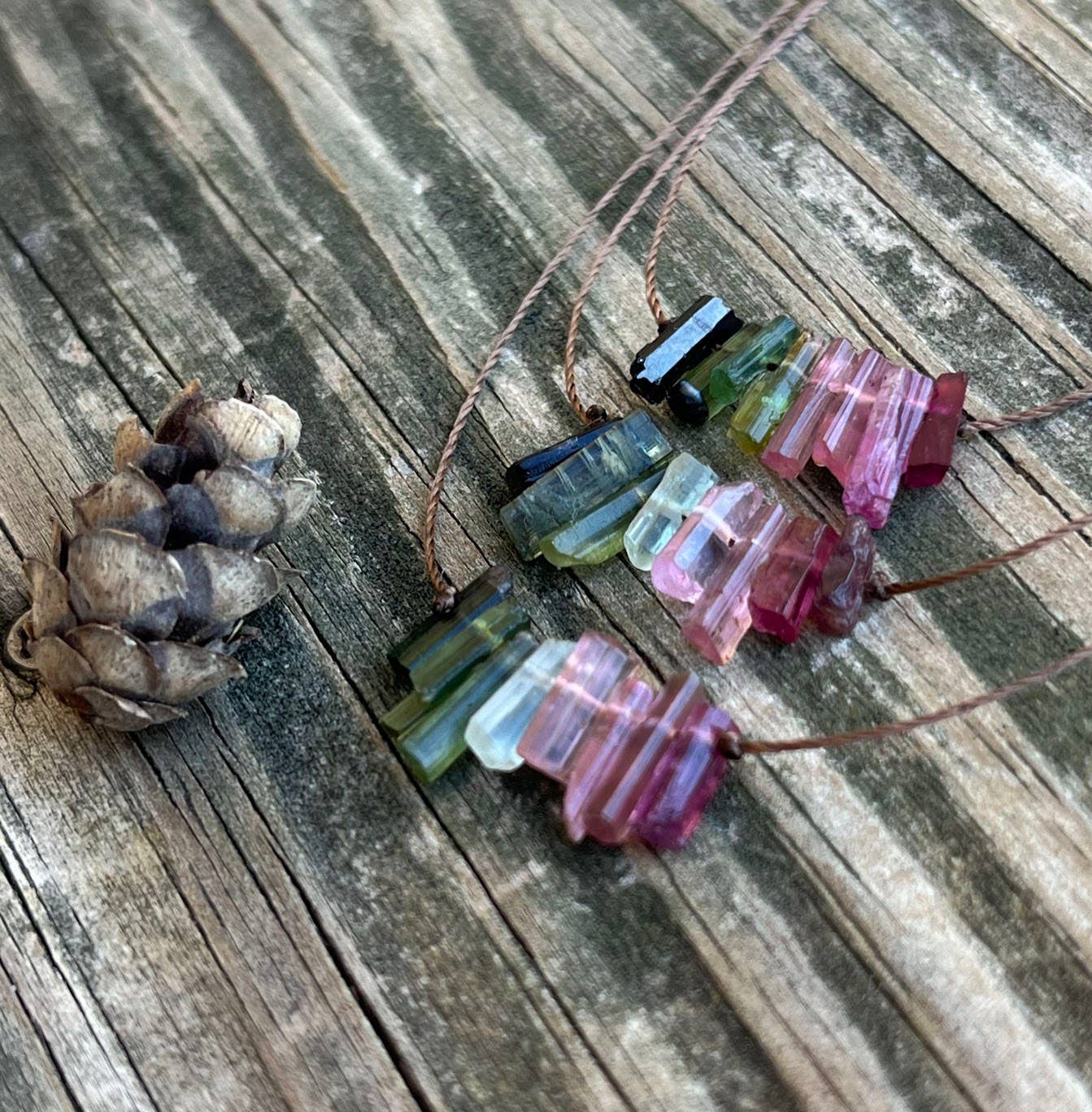 Multi Tourmaline Stick Bar Necklace: 18 or 20"