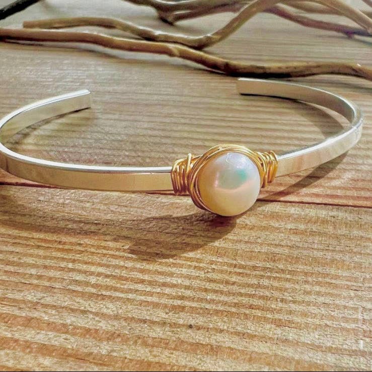 Fangirling freshwater pearl cuff bracelet