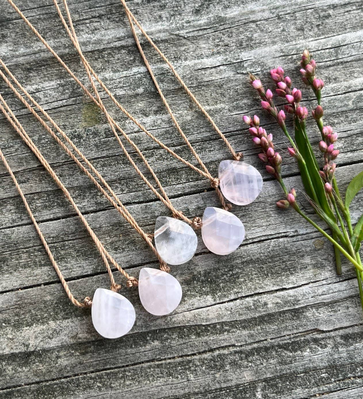 Rose Quartz Faceted Flat Teardrop Necklace: 16, 18 or inches
