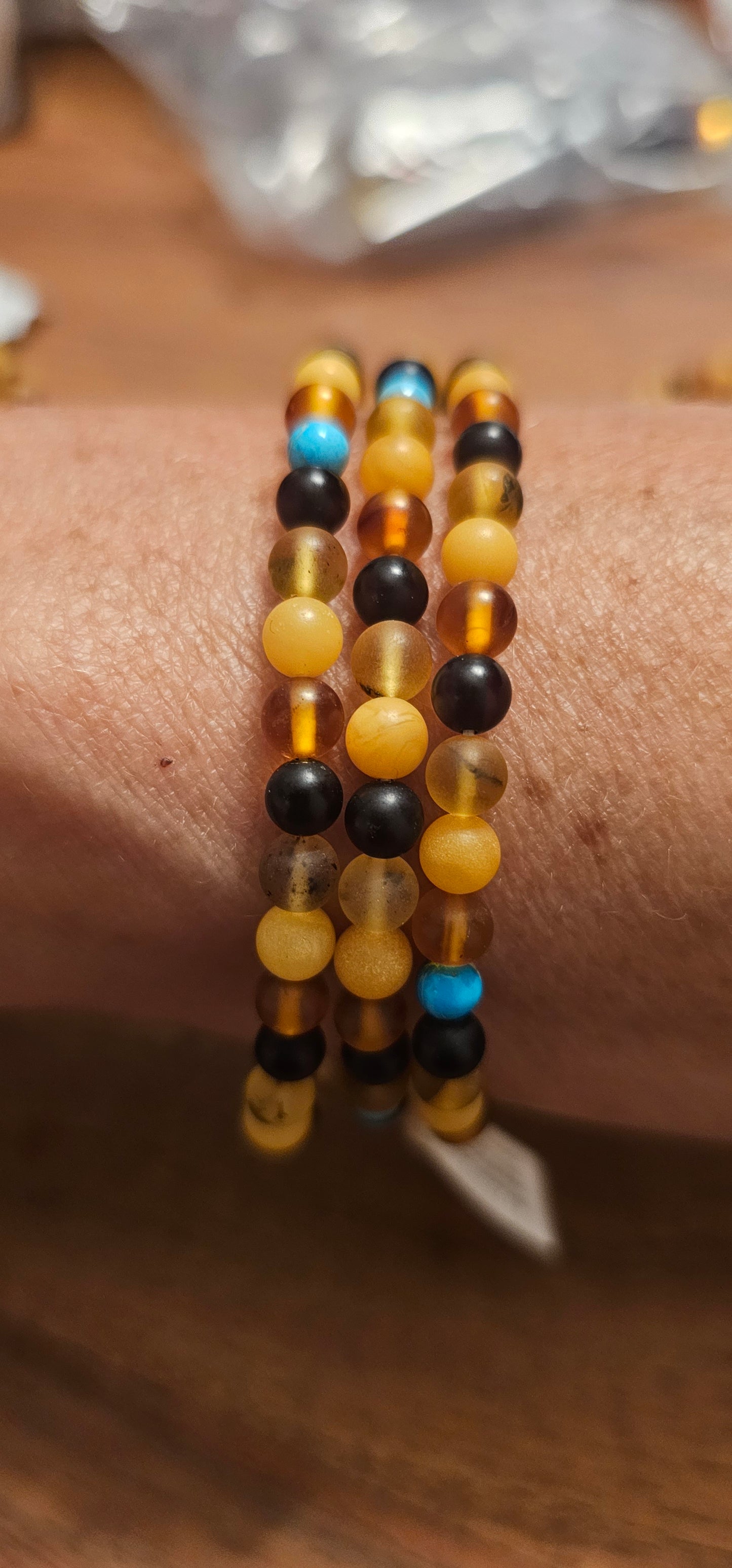 Amber turquoise and various stone bracelet