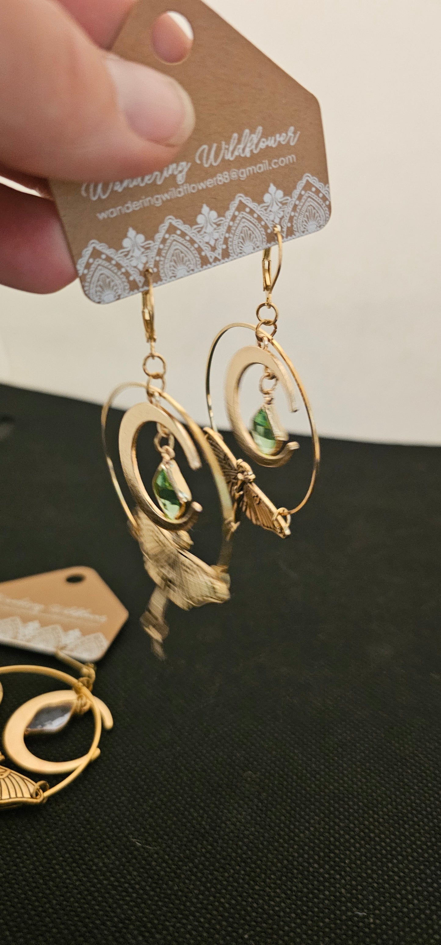 Moth with Emerald or Crystal Earring- Dangles