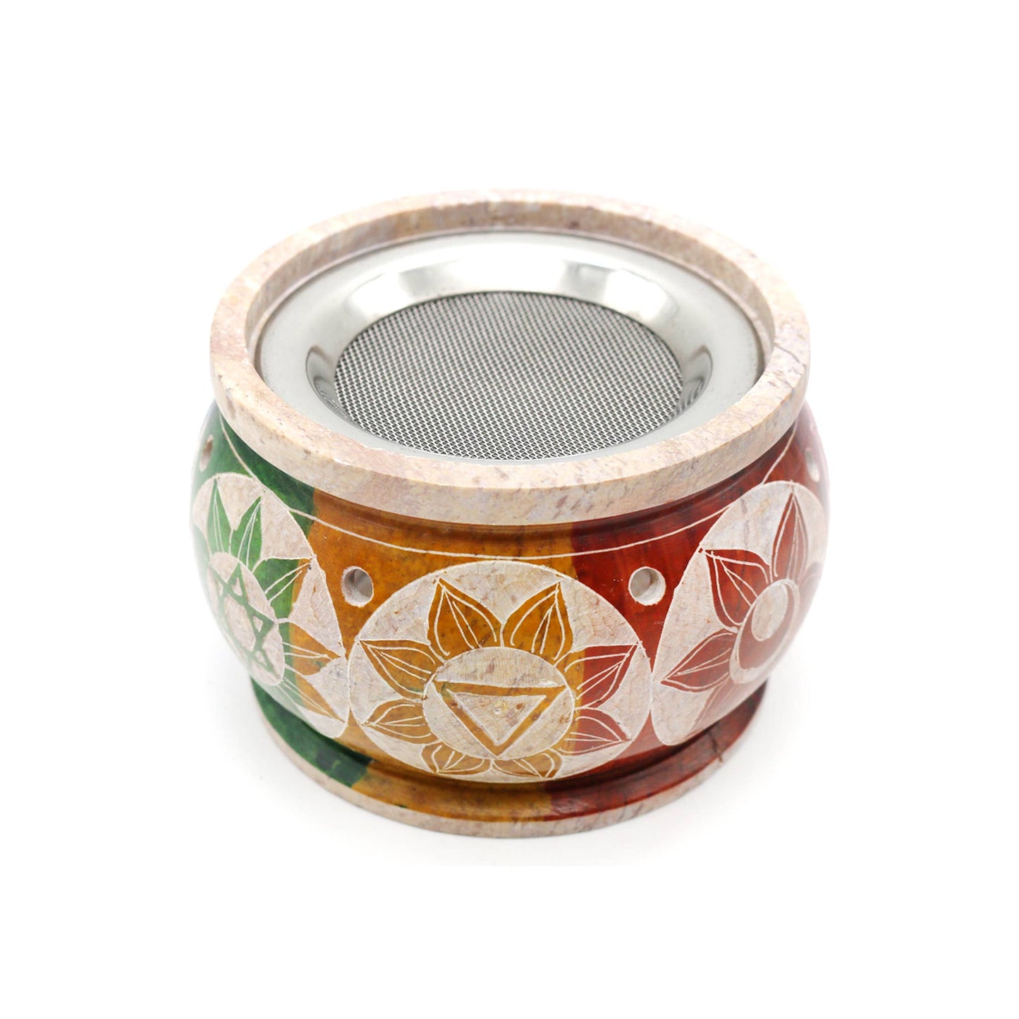 Soapstone Charcoal Burner - Multi Color 7 Chakras