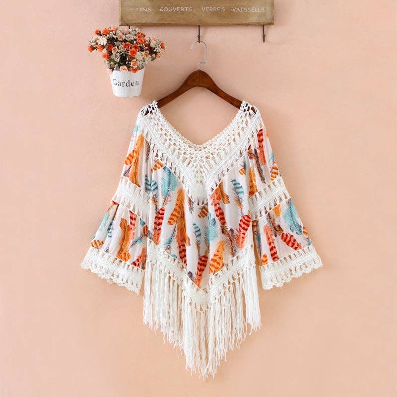 Bohemian Tassel Shawl: ORANGE / AVERAGE