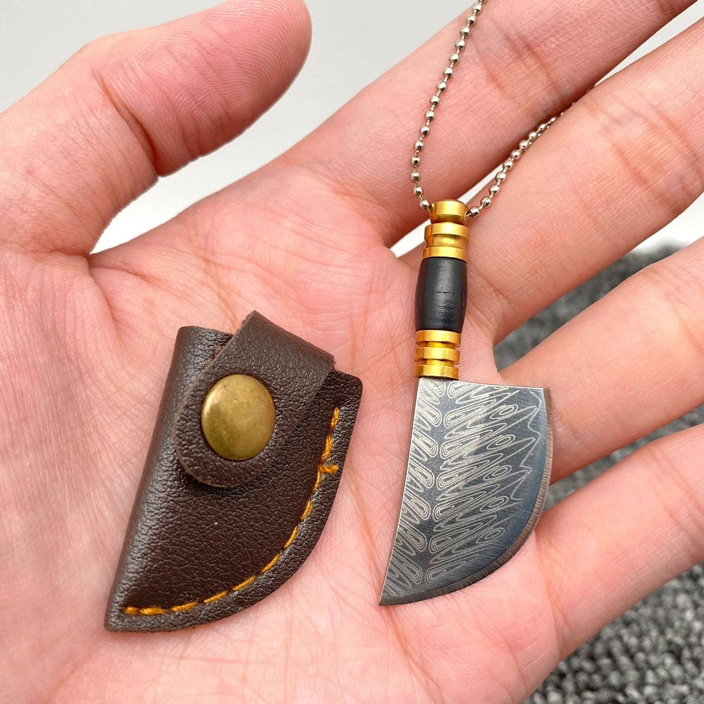 Laser Damascus Pattern Mini Portable Pocket Knife With Cover: Style A (resin brass)