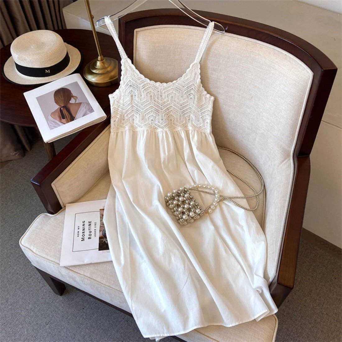 Crosa - Bohemian Style Midi Dress: WHITE / AVERAGE