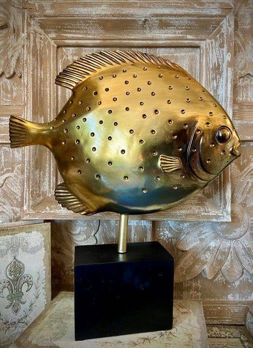 Resin Electro-plated Fish on Stand, 14.5x3.5x16.5"