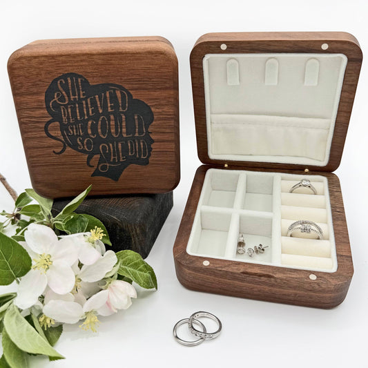 Walnut Wood Jewelry Boxes – Elegance in Every Detail: Square - She Believe...