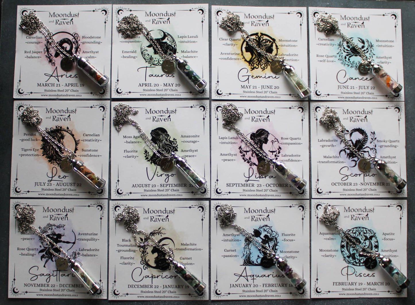 Scorpio Crystal Vial Necklace, Zodiac Astrology Witchy Gift