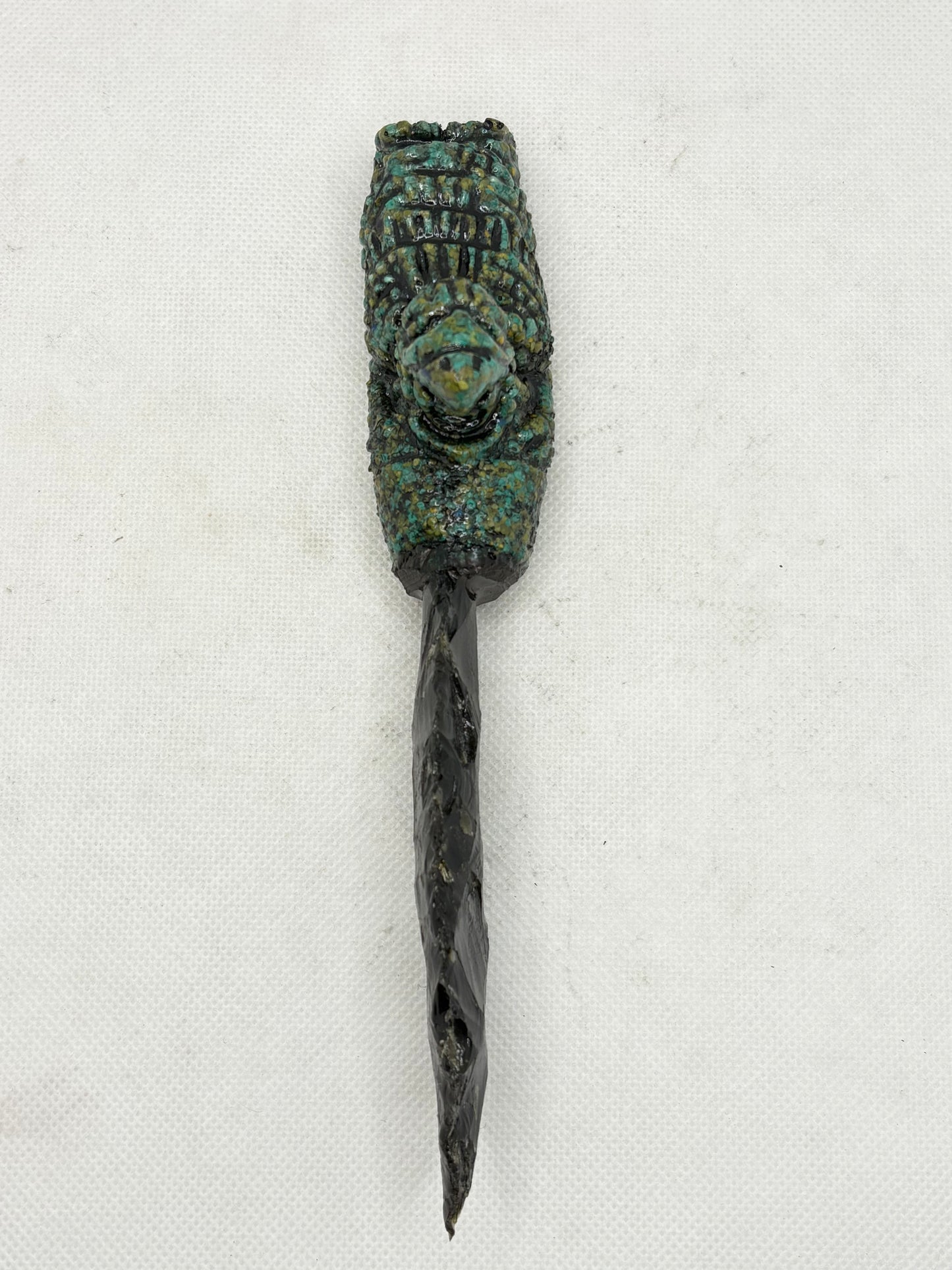 Athame Obsidian Arrowhead with Turquoise Eagle Warrior