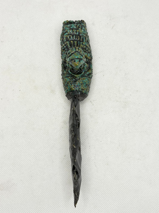 Athame Obsidian Arrowhead with Turquoise Eagle Warrior