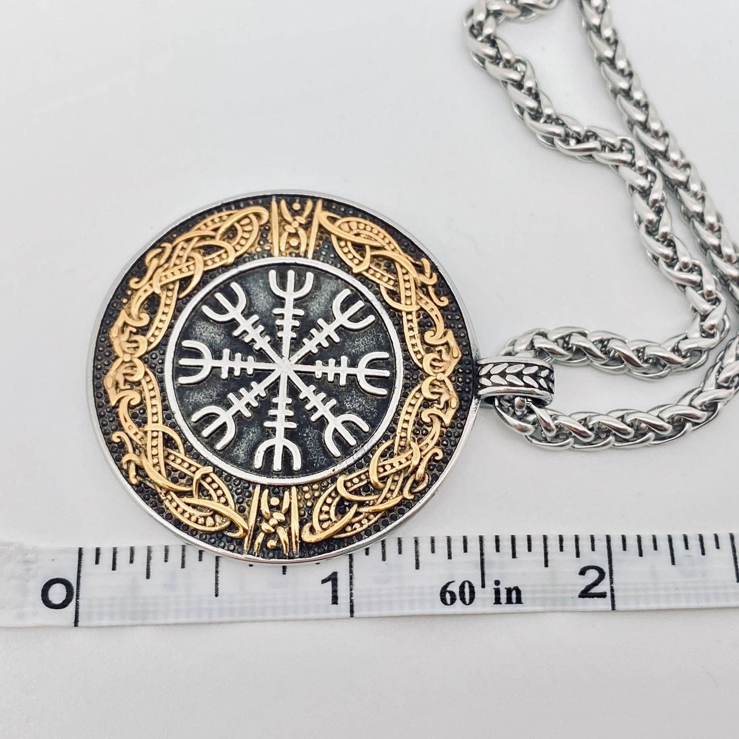 Stainless Steel Viking Rune Compass Pendant Necklace