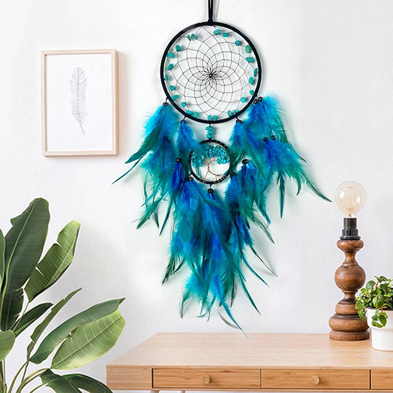 Mini Beaded Tree of Life Feather Dreamcatcher