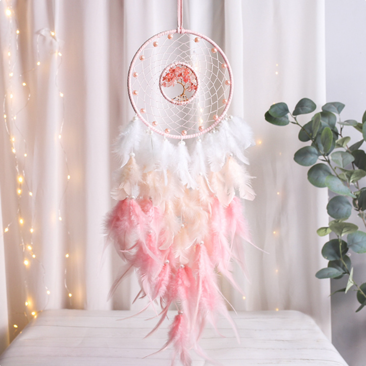 Mini Beaded Tree of Life Feather Dreamcatcher
