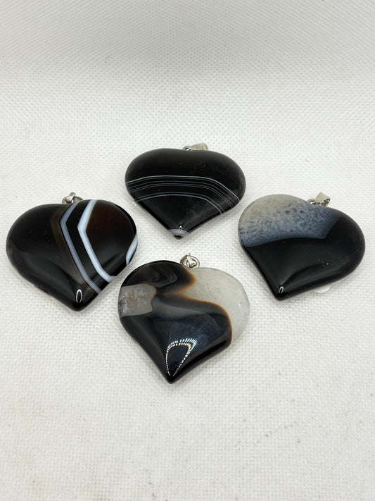 Black Agate Heart Pendant